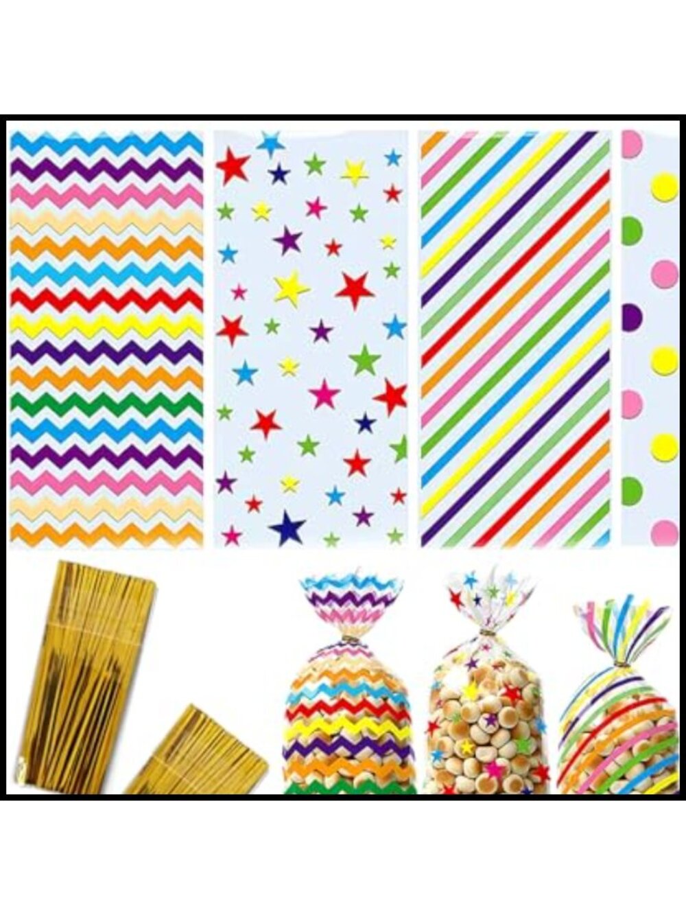 100PCS Cellophane Treat Bags Twist Ties Clear Plastic Goodie Bags Party Favor